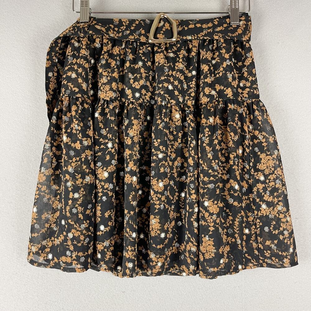 Sabina Musayev Skirt Womens Large Floral Pleated Chiffon Elastic‎ Waist Belted